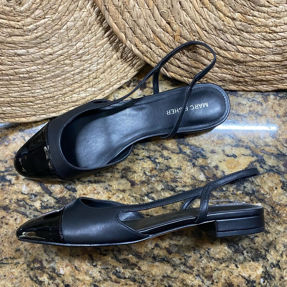 Mark Fisher Black Leather slingback ballet flats 8 1/2 medium ￼